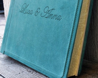 Personalized Suede Leather Scrapbook Album - Silky Turquoise Photographic Book