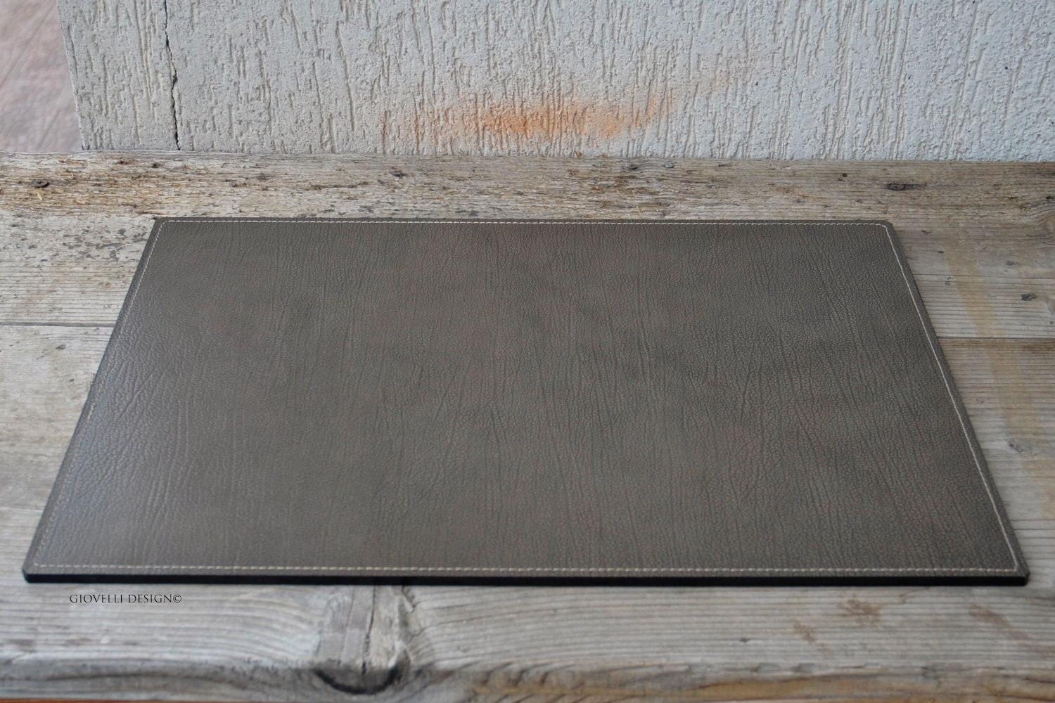 Gray Leather Desk Pad For Laptop Or Keyboard Made In Italy