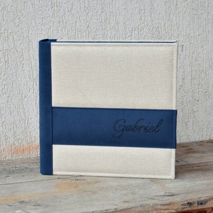 Album Fotografico 35 x 35 cm Personalizzabile - Raccoglitore Portafotografie Tradizionale Blu e Beige