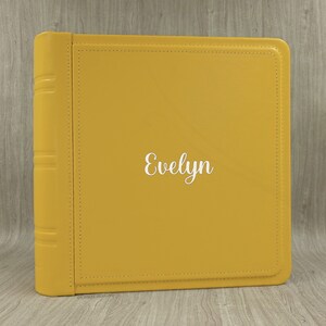 Álbum de fotos cuadrado clásico personalizado: álbum de recortes de bodas con tapa de cuero amarillo