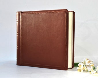 Personalized Extra Large Wedding Leather Scrapbook 14,96" x 14,96" - Square Brown Photo Album 38 x 38 cm