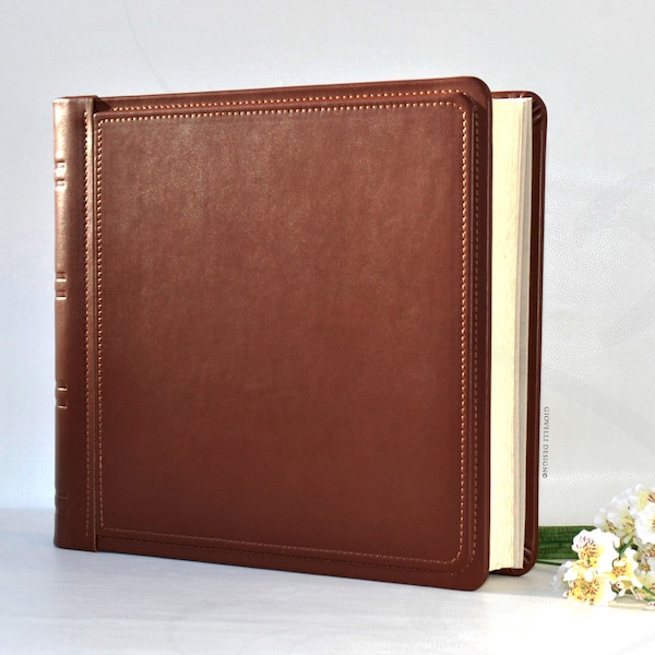 Personalized Extra Large Wedding Leather Scrapbook 14,96" x 14,96" - Square Brown Photo Album 38 x 38 cm