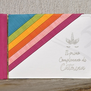 Album Fotografico Personalizzato per il Primo Compleanno -  Portafotografie Artigianale da Bambini con Unicorno e Arcobaleno