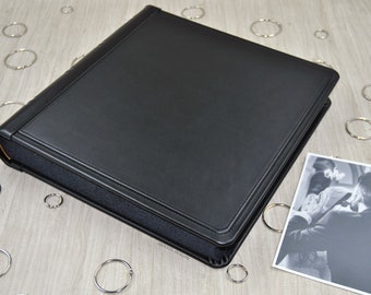 Total schwarzes Lederfotoalbum - Quadrat Personalisierbares Hochzeitsbuch