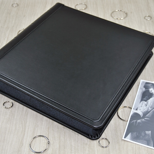 Total Black Leather Photo Album - Square Personalisable Wedding Book
