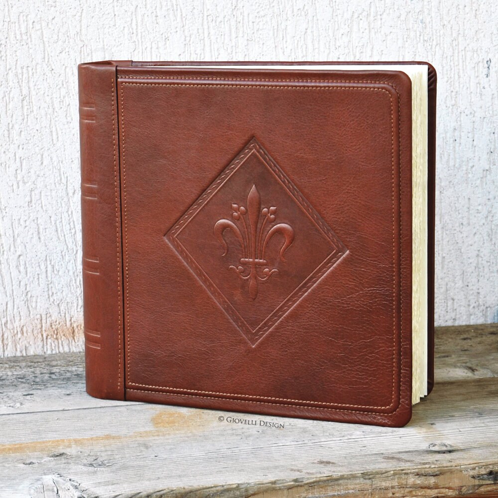 Leather Scrapbook Album with Hot Stamped Lily, Traditional ...