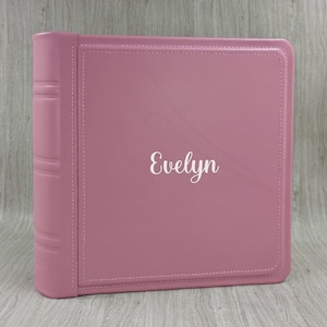Álbum de fotos clásico personalizado: álbum de recortes cuadrado con tapa de cuero rosa