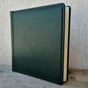 Personalised Traditional Square Photo Album - Green Leather Bound Scrapbook for Photography