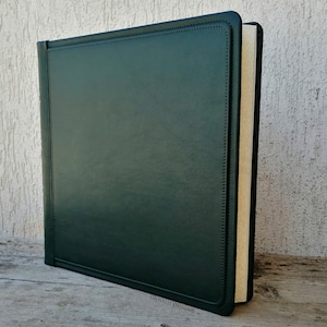 Personalised Traditional Square Photo Album - Green Leather Bound Scrapbook for Photography