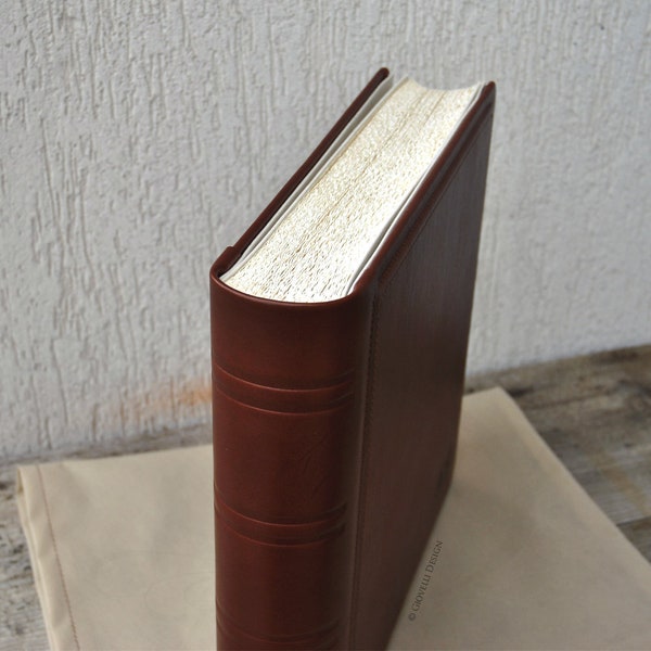 Personalized Traditional Square Photo Album - Brown Leather Bound Scrapbook for Photography