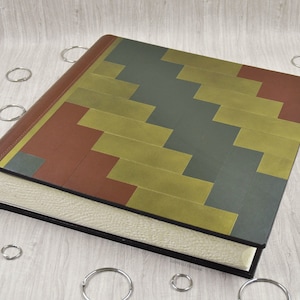Álbum de fotos de cuero patchwork - Álbum de recortes cuadrado marrón, dorado y verde