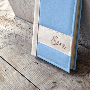 Bespoke Leatherette Baby Photo Album - Light Blue and Beige Baptism Scrapbook