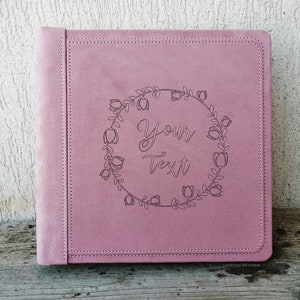 Album da Battesimo Personalizzato in Tessuto Scamosciato Rosa con Ghirlanda - Libro Fotografico per Compleanno Bimba