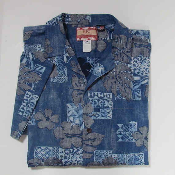 RJC Mens 2X Hawaiian Short Sleeve Blue Shirt Vint… - image 4