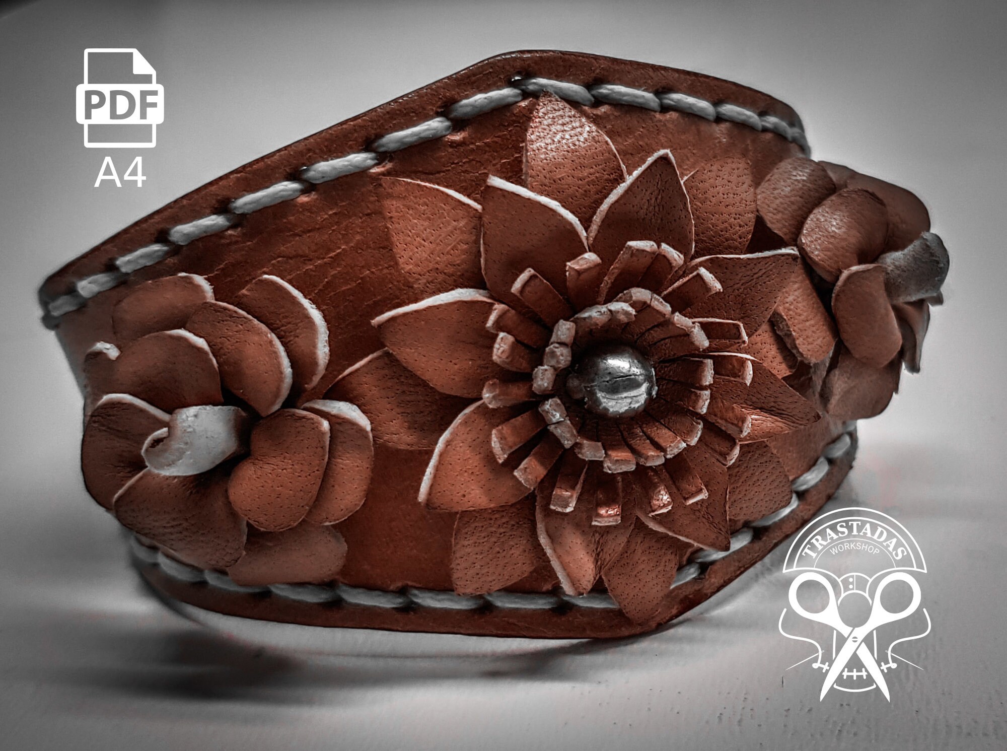 Patrón de cuero Brazalete de Cuero con Flores - Etsy