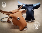 Leather pattern PDF A4, Cow or Bull 3D keychain, Decorative pendant animal head mold, Hanging keys with animals, Galician Blonde Cow 