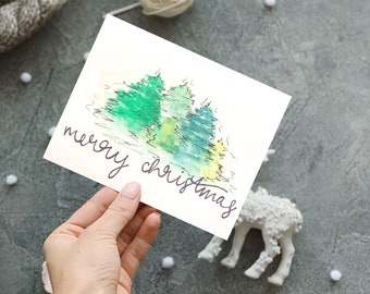 Tarjeta de acuarela: Feliz Navidad, tarjeta pintada, tarjeta pintada a mano, tarjeta de acuarela hecha a mano, tarjeta de navidad, tarjeta de vacaciones, tarjeta de felicitación