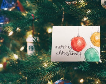 Watercolor card: Merry Christmas, painted card, handpainted card, handmade watercolor card, christmas card, holiday card, greeting card