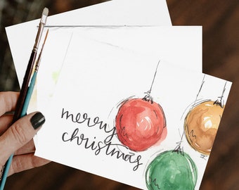 Watercolor card bundle: Christmas cards, painted card, handpainted card, handmade watercolor card, christmas card, holiday card