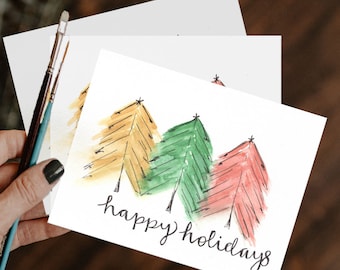 Watercolor Card Bundle of 3: Happy Holidays, painted card, handpainted card, watercolor card, christmas card, holiday card, greeting card