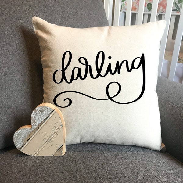 Throw Pillow: Darling, kids decor, nursery decor, child decor, cushion cover, calligraphy pillow, decor pillow, calligraphy home decor