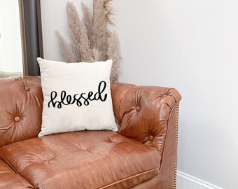 Throw Pillow: Blessed, calligraphy, home decor, cushion cover, calligraphy pillow, decor pillow, calligraphy home decor