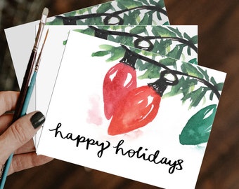 Paquete de tarjeta de acuarela de 3: Felices fiestas, Feliz Navidad, tarjeta pintada, tarjeta de acuarela, tarjeta de navidad, tarjeta de vacaciones, tarjeta de felicitación