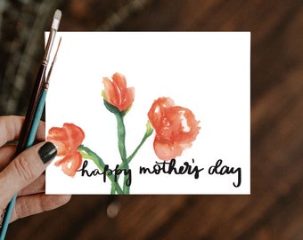 Watercolor card: Mother's Day Card, Mother's Day painted card, handpainted card, handmade card, greeting card, watercolor greeting card