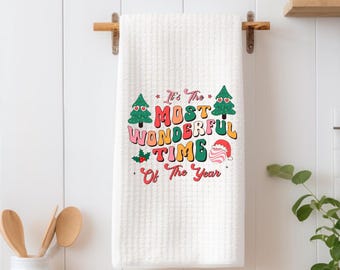 It's the most wonderful time of the year towel, Christmas towel, Holiday towel, house kitchen towel, hand towel, kitchen wedding gift