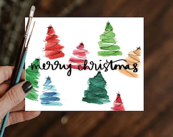 Watercolor card: Happy Holidays, Merry Christmas, painted card, handmade watercolor card, christmas card, holiday card, greeting card