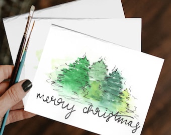 Watercolor Card Bundle of 3: Merry Christmas, painted card, handpainted card, watercolor card, christmas card, holiday card, greeting card