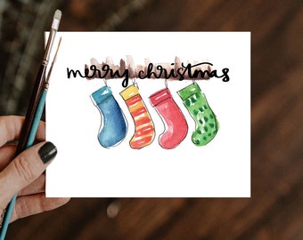 Watercolor card: Happy Holidays, Merry Christmas, painted card, handmade watercolor card, christmas card, holiday card, greeting card