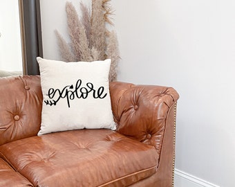 Throw Pillow: Explore, calligraphy, home decor, cushion cover, calligraphy pillow, decor pillow, calligraphy home decor