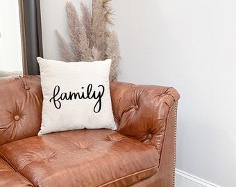 Throw Pillow: Family, calligraphy, home decor, cushion cover, calligraphy pillow, decor pillow, calligraphy home decor