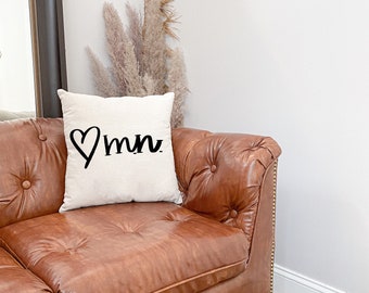 Throw Pillow: Love Minnesota, love MN, home decor, cushion cover, calligraphy pillow, decor pillow, calligraphy home decor