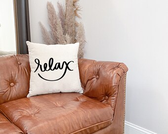 Throw Pillow: Relax, home decor, cushion cover, calligraphy pillow, decor pillow, calligraphy home decor