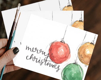 Watercolor Card Bundle of 3: Merry Christmas, painted card, handpainted card, watercolor card, christmas card, holiday card, greeting card