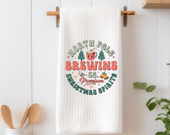 North Pole Christmas Spirits Brewing Co Premium towel, house kitchen towel, hand towel, kitchen wedding gift, Christmas towel, Holiday towel