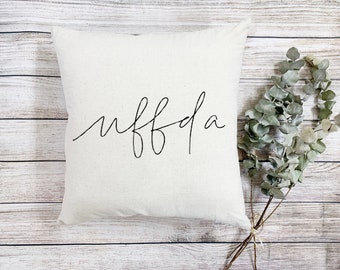 Throw Pillow: Uffda, home decor, cushion cover, calligraphy pillow, decor pillow, calligraphy home decor