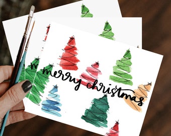 Paquete de tarjeta de acuarela de 3: Felices fiestas, Feliz Navidad, tarjeta pintada, tarjeta de acuarela, tarjeta de navidad, tarjeta de vacaciones, tarjeta de felicitación