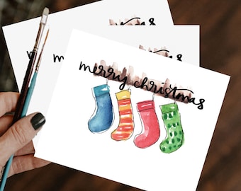 Paquete de tarjeta de acuarela de 3: Felices fiestas, Feliz Navidad, tarjeta pintada, tarjeta de acuarela, tarjeta de navidad, tarjeta de vacaciones, tarjeta de felicitación