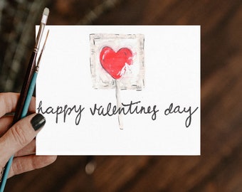 Watercolor card: Valentines Day Card, painted card, handpainted card, handmade watercolor card, valentines card, watercolor card