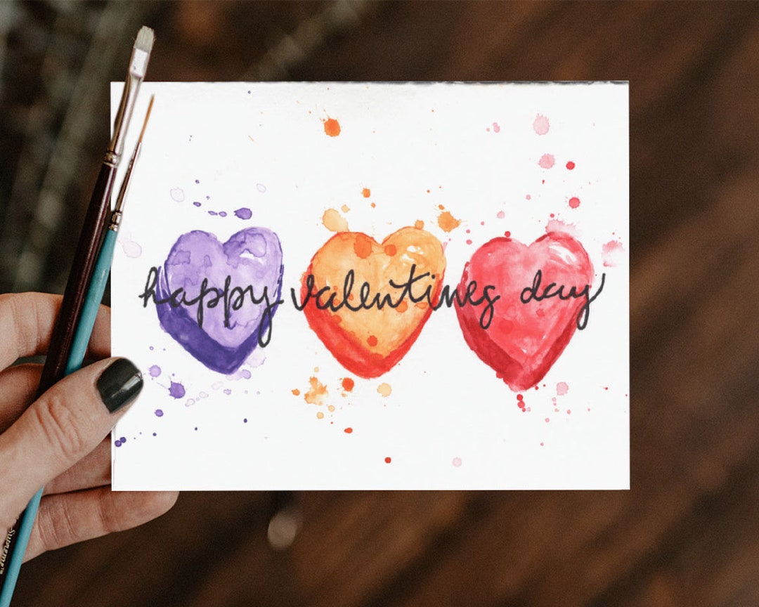 Watercolor Card: Valentines Day Card, Painted Card, Handpainted Card ...