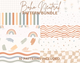 Boho Neutral Pattern Bundle PNG | 10 Seamless Digital Papers | Minimalist Aesthetic Backgrounds | Sublimation Designs | Instant Download
