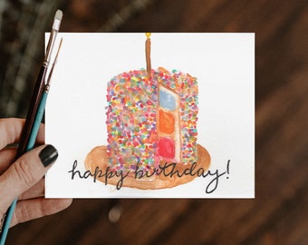 Watercolor card: birthday card, happy birthday card, painted card, handpainted card, handmade card, greeting card, watercolor greeting card