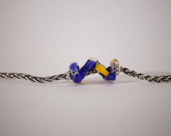 Yellow & Blue Spiral Bead on Chain Bracelet