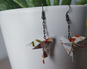 Origami traditional japanese paper bird Earrings Bronze