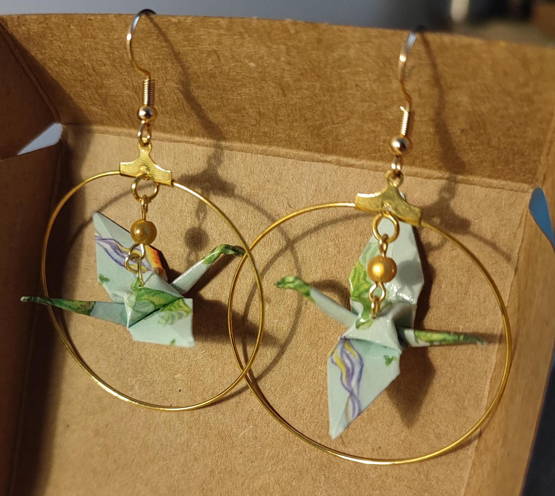 Origami Earrings Light Blue Crane