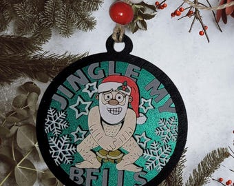 Funny Santa Christmas Ornament – Hand-Painted Wood, Adult Humor