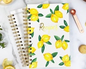 Hardcover Kitchen Recipe Journal Cookbook, Recipe Book, Lemons Gift for her, Valentines day, Family Recipes, wedding gift, housewarming gift